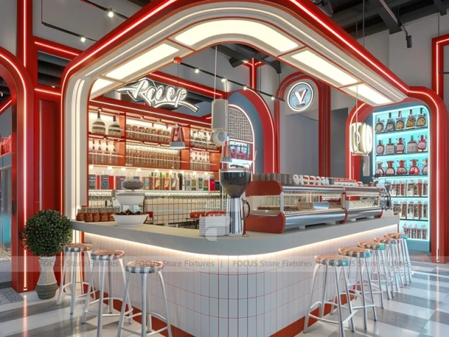 Red Blue Beverage Bar Layout