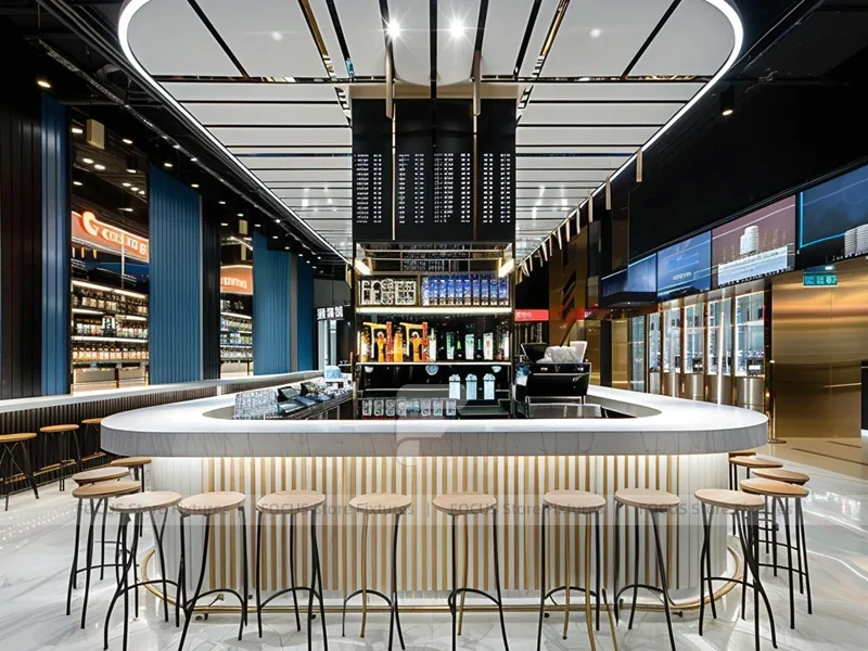 Red Blue Beverage Bar Seating Layout