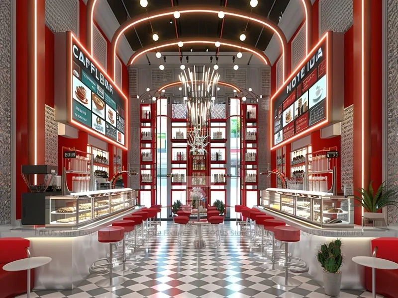 Red Blue Beverage Bar Seating Layout