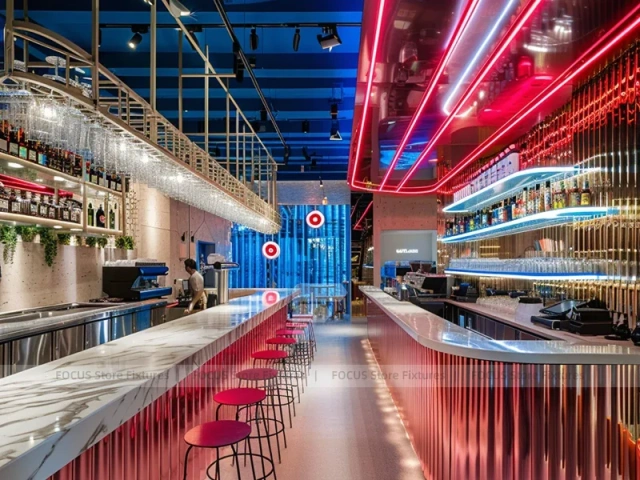 Red Blue Neon Beverage Bar Layout