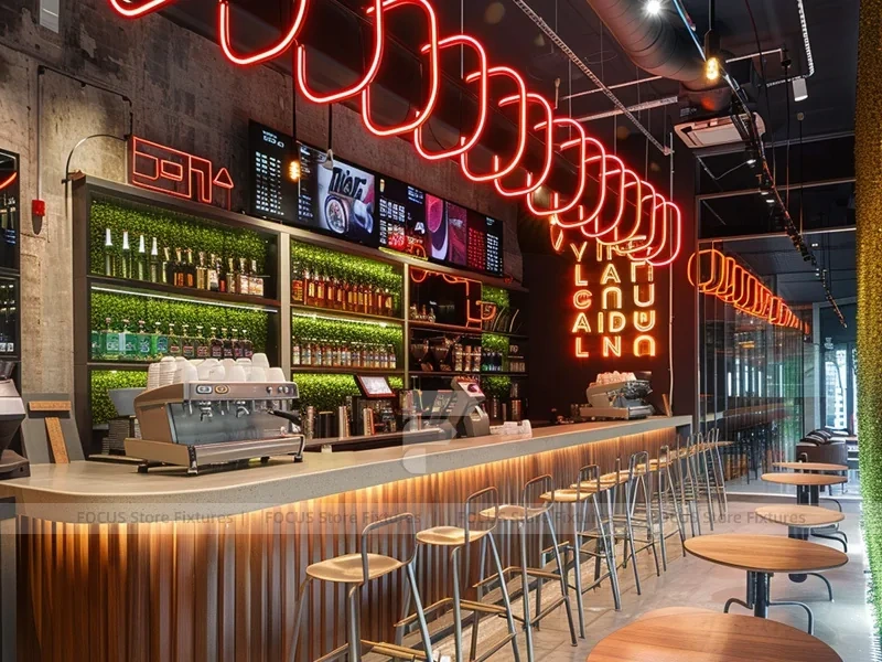 Red Neon Beverage Bar Seating Layout