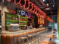 Red Neon Beverage Bar Seating Layout