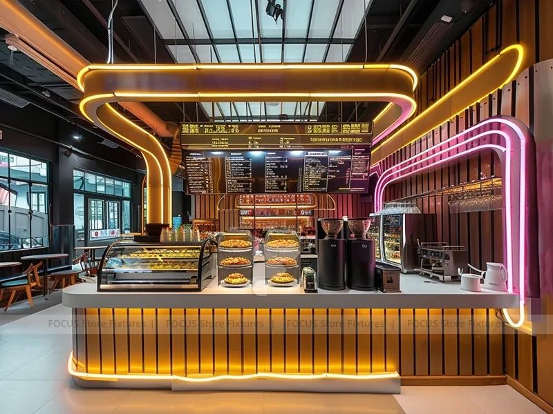 Red Neon Beverage Bar Seating Layout