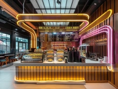 Red Neon Beverage Bar Seating Layout