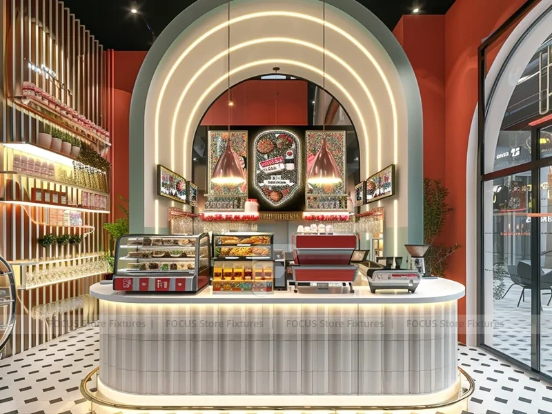 Red Neon Beverage Bar Seating Layout