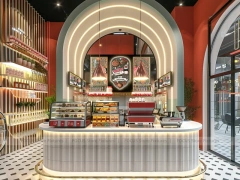 Red Neon Beverage Bar Seating Layout
