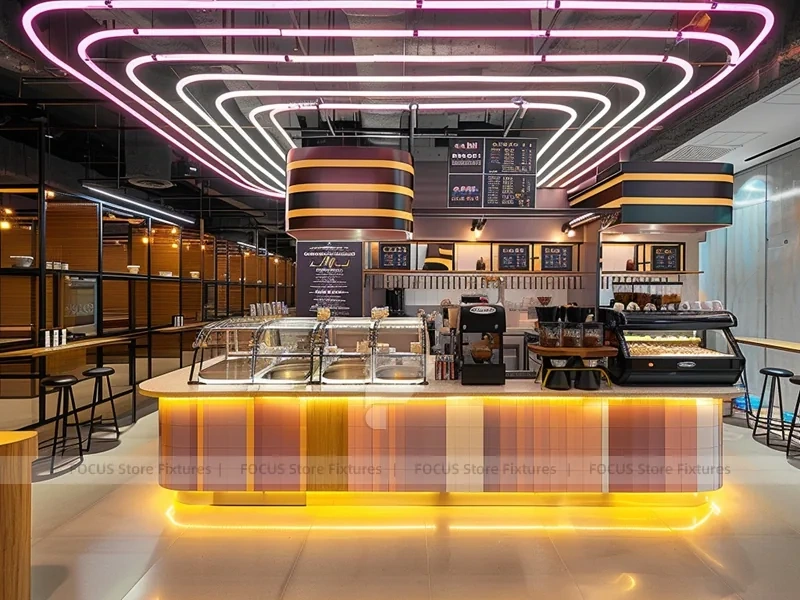 Red Neon Beverage Bar Seating Layout