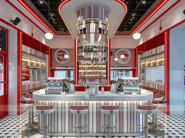 Red White Beverage Circular Back Bar