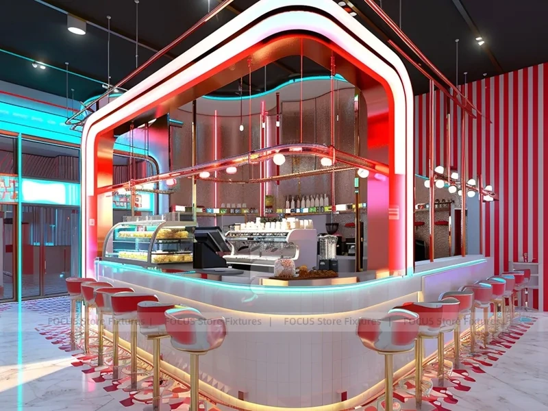 Red White Beverage Glass Corner Counter