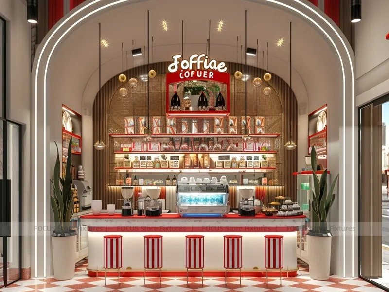 Red White Beverage Glass Corner Counter