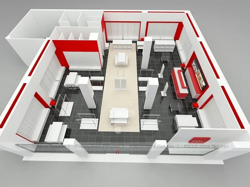 Red White Boutique Store Floor Plan Layout