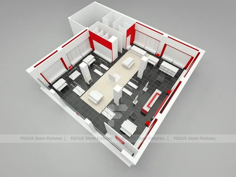 Red White Boutique Store Floor Plan Layout