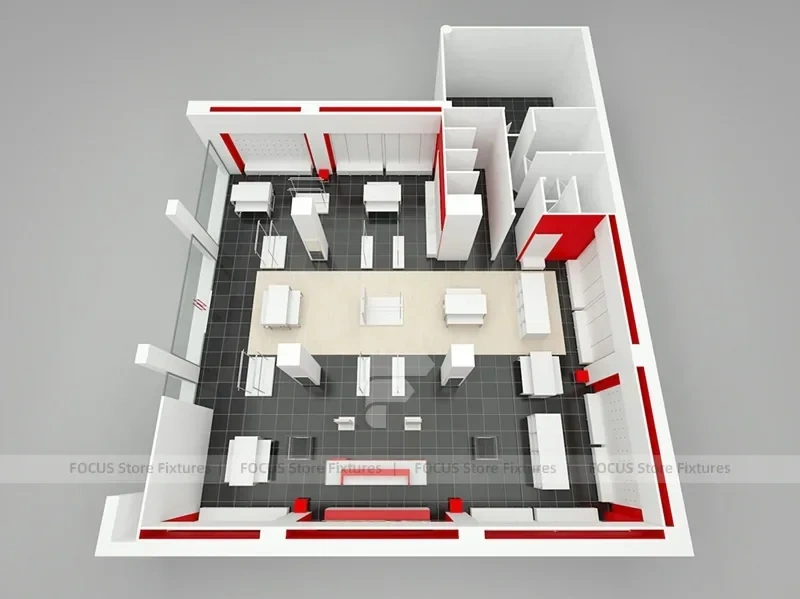 Red White Boutique Store Floor Plan Layout