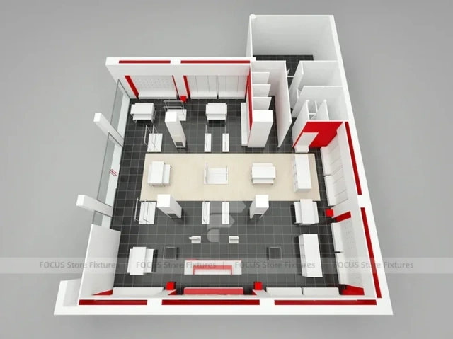 Red White Boutique Store Floor Plan Layout