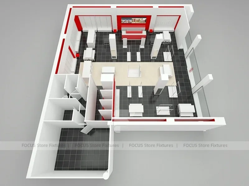 Red White Boutique Store Floor Plan Layout