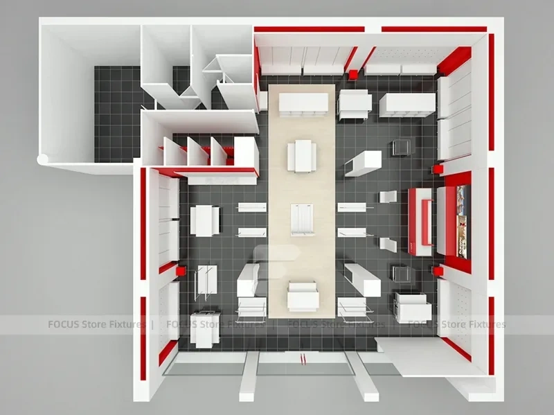 Red White Boutique Store Floor Plan Layout