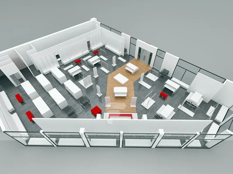 Red White Boutique Store Floor Plan Layout