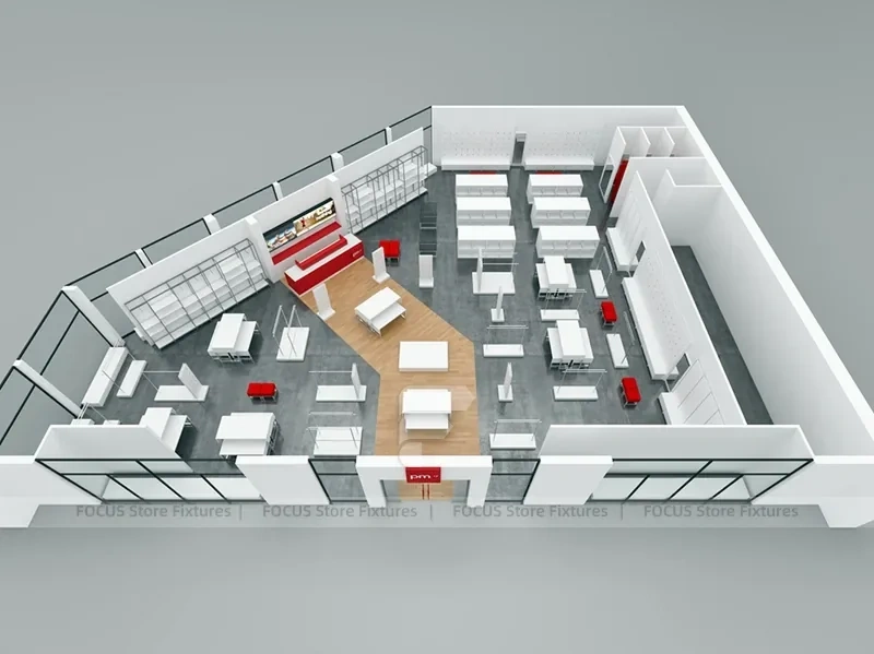 Red White Boutique Store Floor Plan Layout