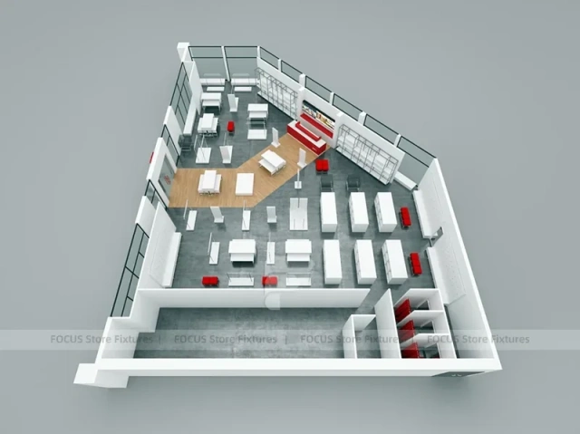 Red White Boutique Store Floor Plan Layout