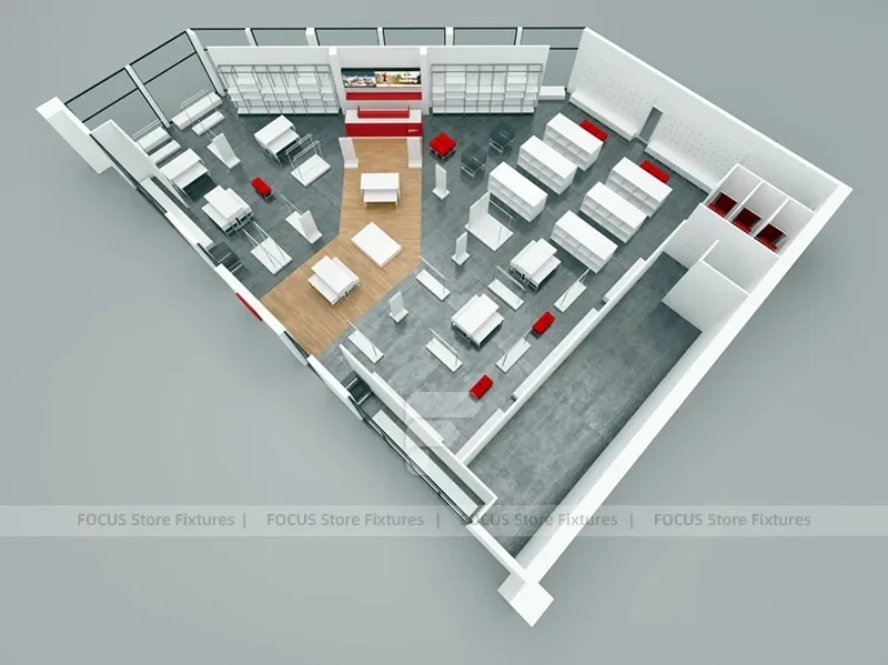 Red White Boutique Store Floor Plan Layout