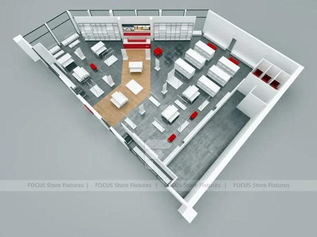 Red White Boutique Store Floor Plan Layout
