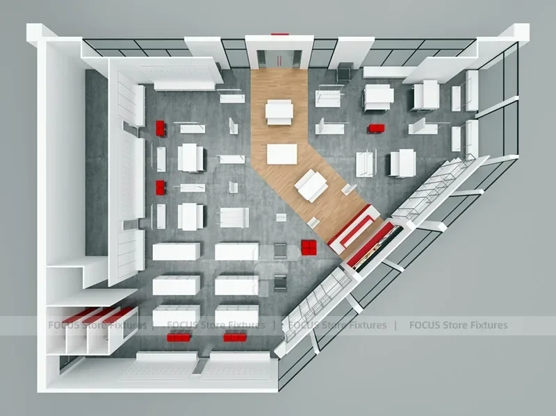 Red White Boutique Store Floor Plan Layout