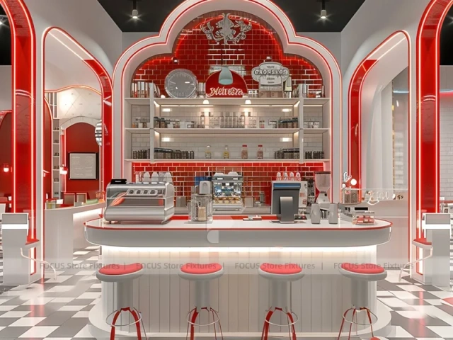 Red White Dessert Beverage Back Bar