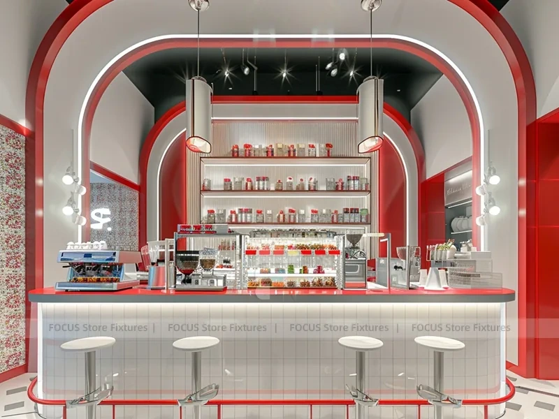 Red White Dessert Beverage Back Bar