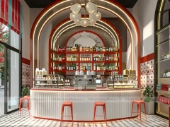 Red White Dessert Beverage Back Bar