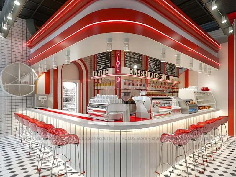 Red White Dessert Beverage Back Bar
