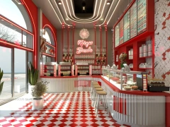 Red White Dessert Beverage Counter Layout
