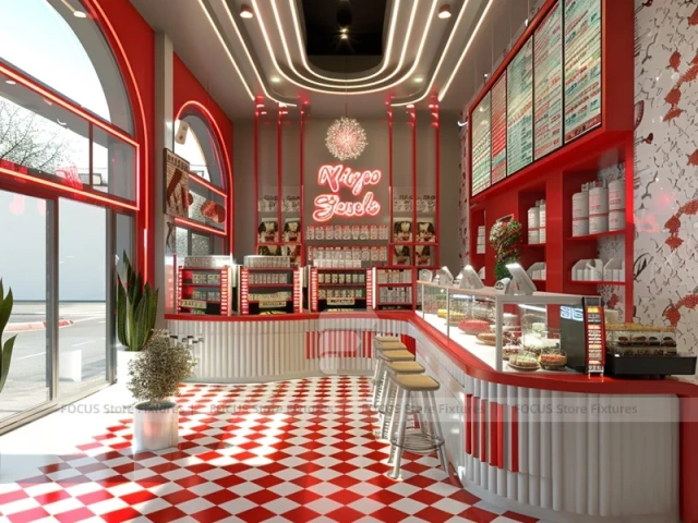 Red White Dessert Beverage Counter Layout