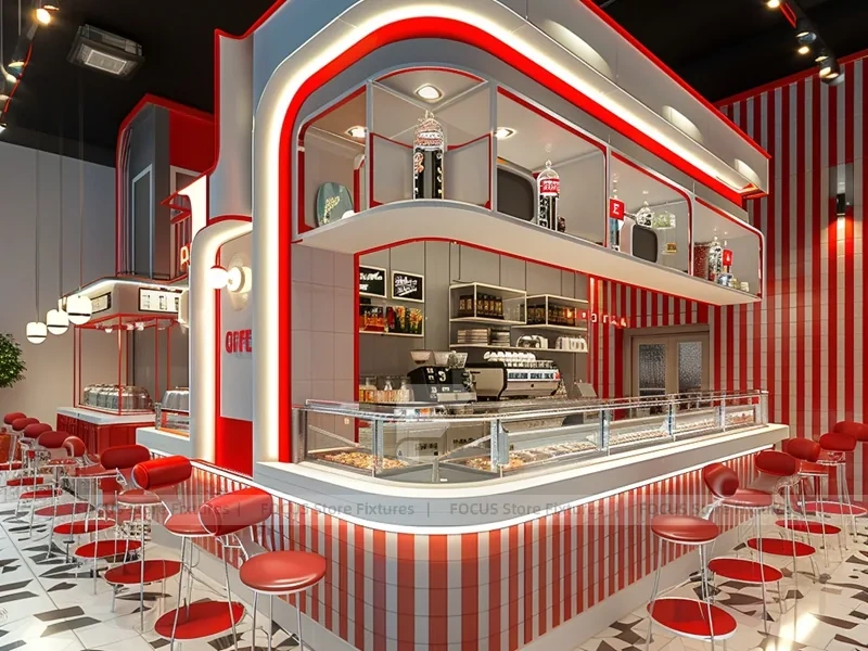 Red White Double Level Beverage Kiosk