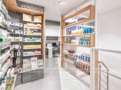 Rounded Corner Pharmacy Wall Shelving Interior