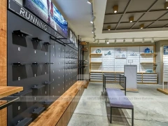 Running Store Wall Shelving and Bench Display