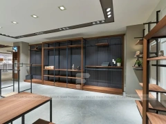 Running Store Wall Shelving and Bench Display
