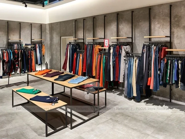 Running Store Wall Shelving and Bench Display