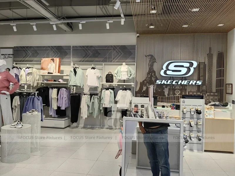 Skechers White Footwear and Apparel Wall Display
