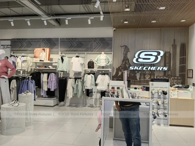 Skechers White Footwear and Apparel Wall Display