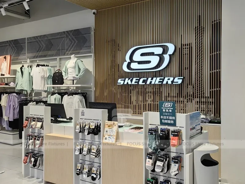 Skechers Wood Logo Wall Checkout Display