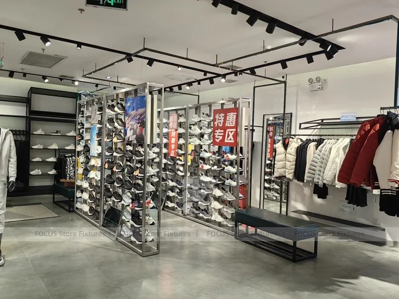 Sneaker Wall and Apparel Rack Store Display
