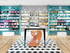 Teal Backwall Pharmacy Display and Consultation Desk