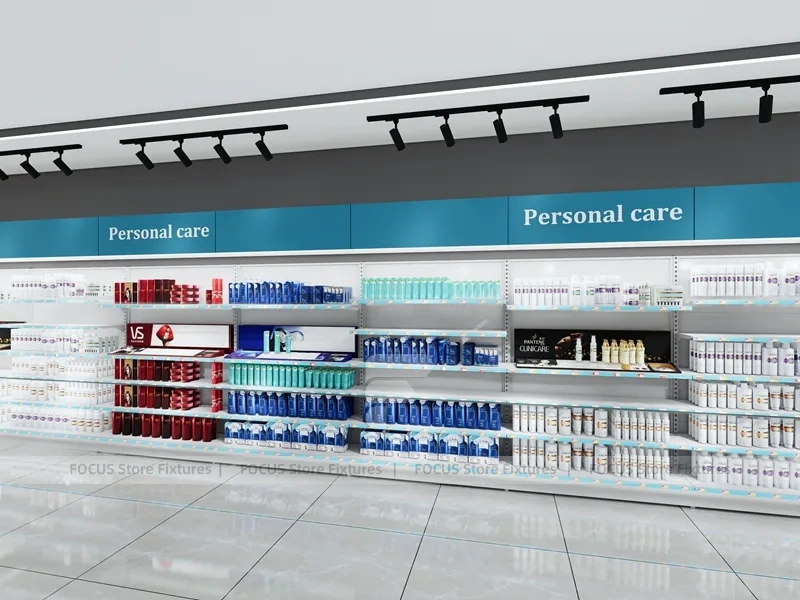 Teal Black Personal Care Pharmacy Wall Display Aisles