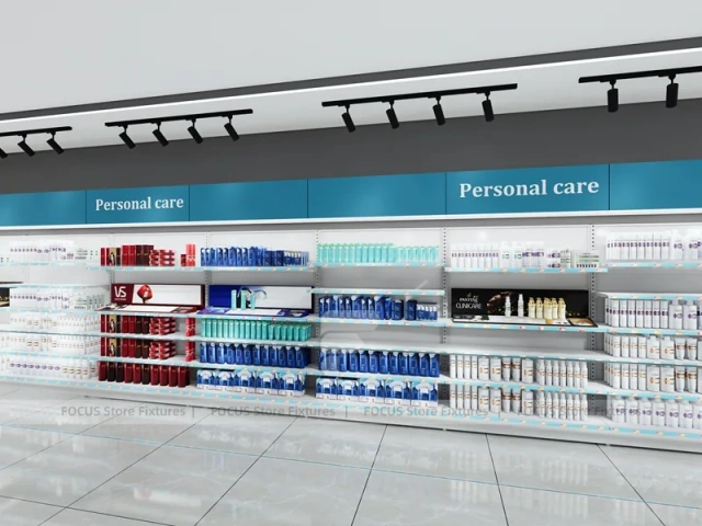 Teal Black Personal Care Pharmacy Wall Display Aisles