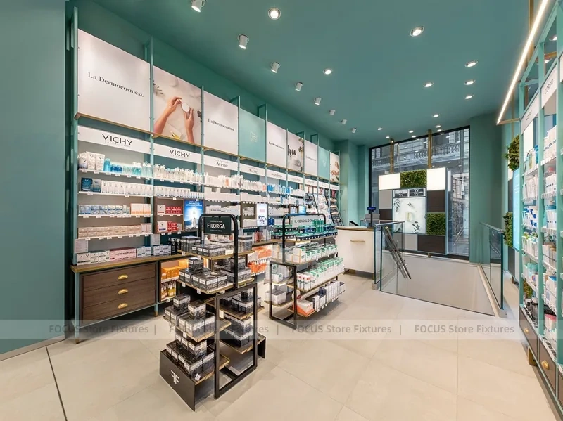 Teal Ceiling Pharmacy Gondola and Counter Store