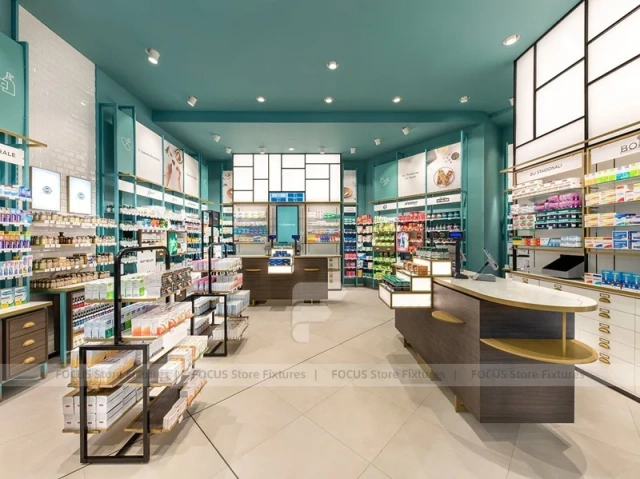 Teal Ceiling Pharmacy Gondola and Counter Store