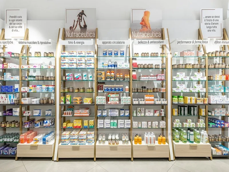 Teal Counter Pharmacy Retail Shelving Interior