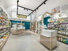 Teal Counter Pharmacy Retail Shelving Interior