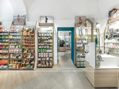 Teal Counter Pharmacy Retail Shelving Interior