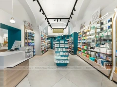 Teal Counter Pharmacy Retail Shelving Interior
